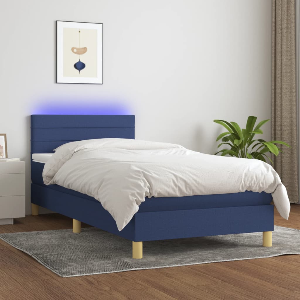 Sommier à lattes de lit avec matelas LED Bleu 100x200 cm Tissu - XIOS