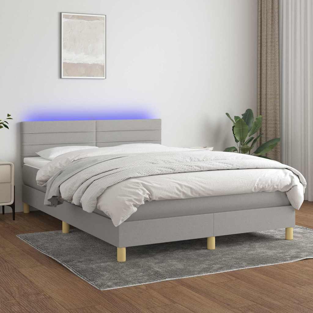 Sommier à lattes de lit et matelas et LED Gris clair 140x190 cm