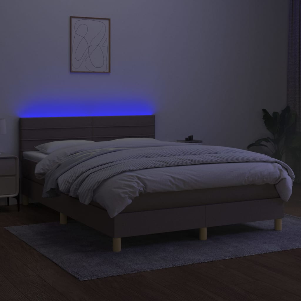 Sommier à lattes de lit avec matelas LED Taupe 140x190 cm Tissu - XIOS