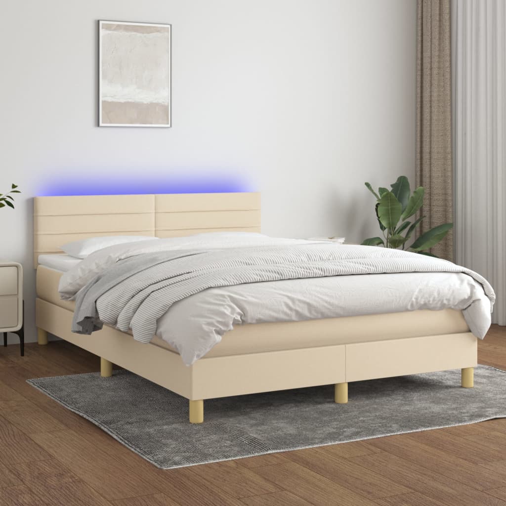 Sommier à lattes de lit avec matelas LED Crème 140x190 cm Tissu