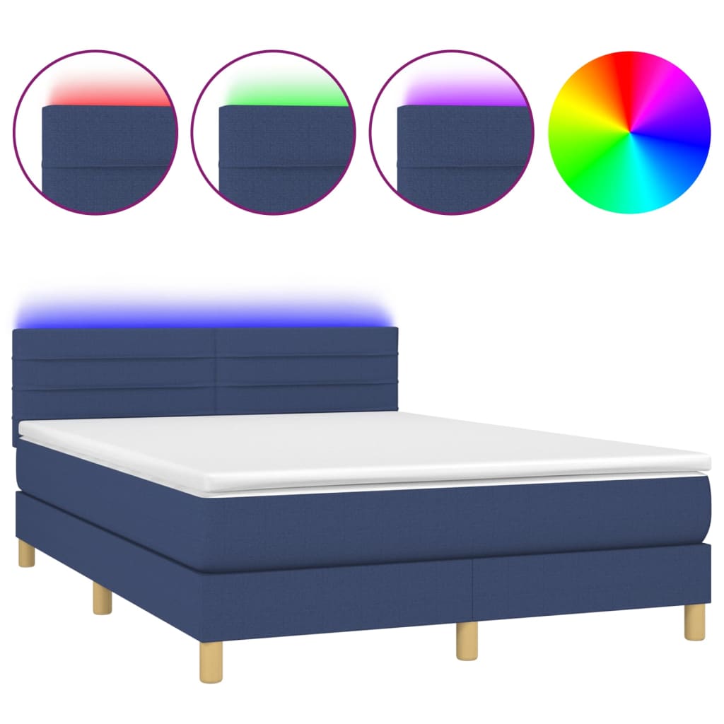 Sommier à lattes de lit avec matelas LED Bleu 140x190 cm Tissu - XIOS
