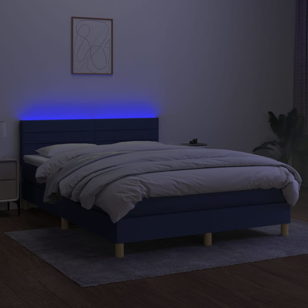 Sommier à lattes de lit avec matelas LED Bleu 140x190 cm Tissu - XIOS