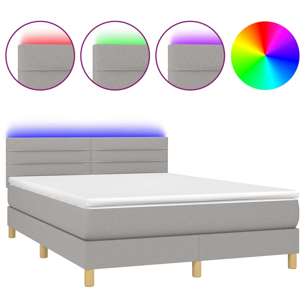 Sommier à lattes de lit et matelas et LED Gris clair 140x200 cm
