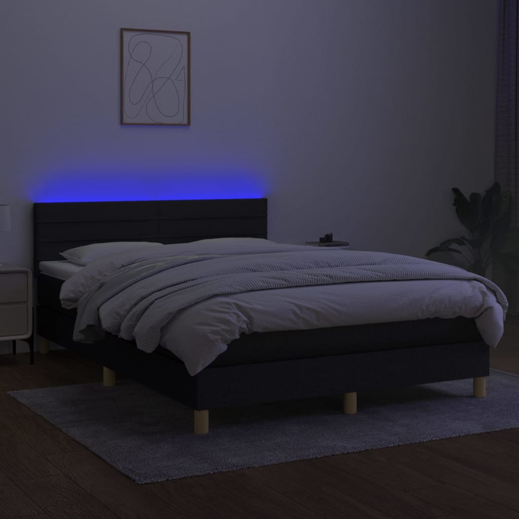 Sommier à lattes de lit avec matelas LED Noir 140x200 cm Tissu - XIOS