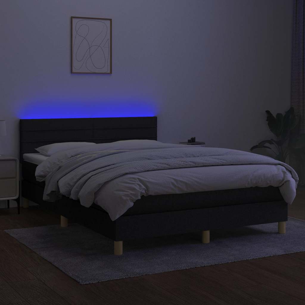 Sommier à lattes de lit avec matelas LED Noir 140x200 cm Tissu