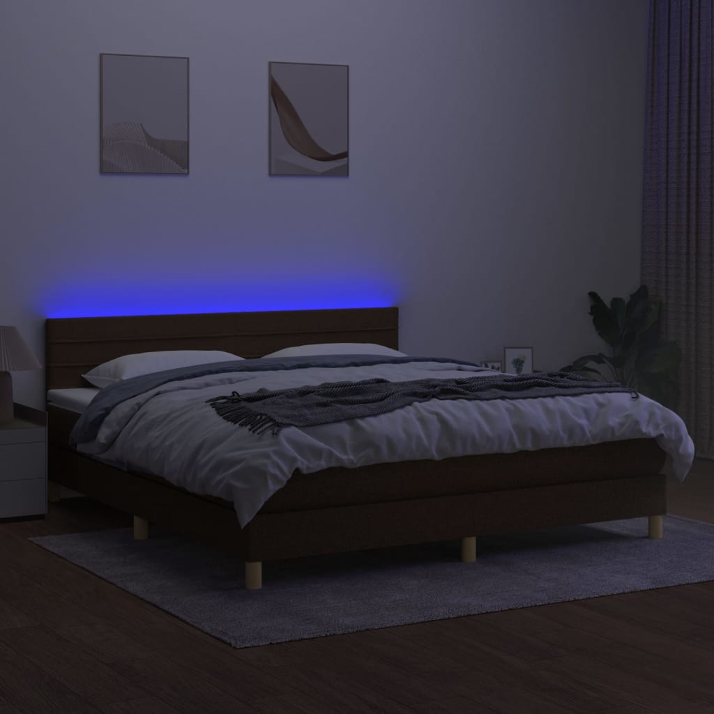 Sommier à lattes de lit matelas et LED Marron foncé 160x200 cm - XIOS