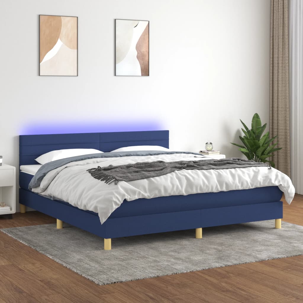 Sommier à lattes de lit avec matelas LED Bleu 160x200 cm Tissu - XIOS