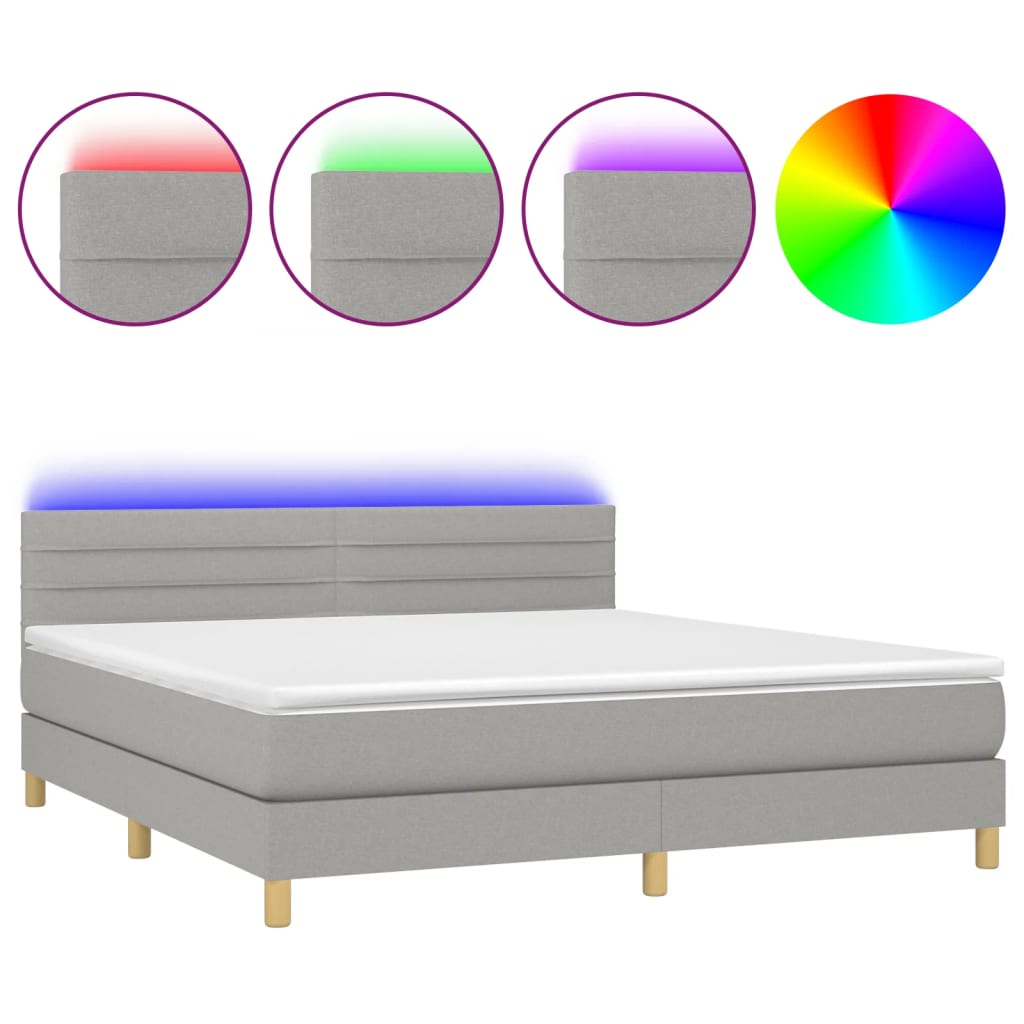Sommier à lattes de lit et matelas et LED Gris clair 180x200 cm - XIOS