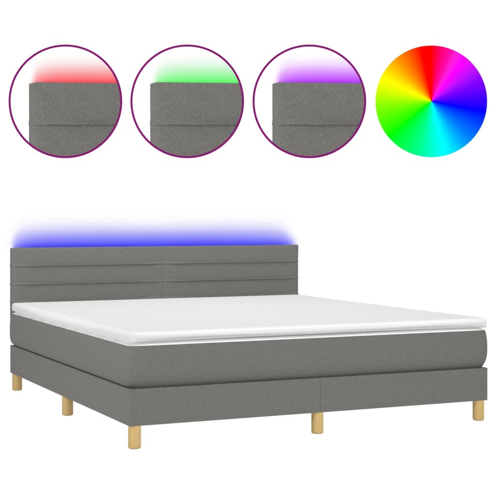 Sommier à lattes de lit et matelas et LED Gris foncé 180x200 cm - XIOS