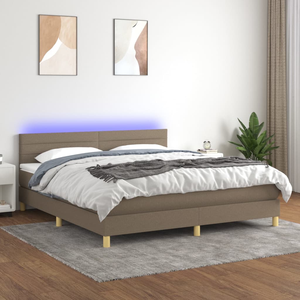 Sommier à lattes de lit avec matelas LED Taupe 180x200 cm Tissu - XIOS