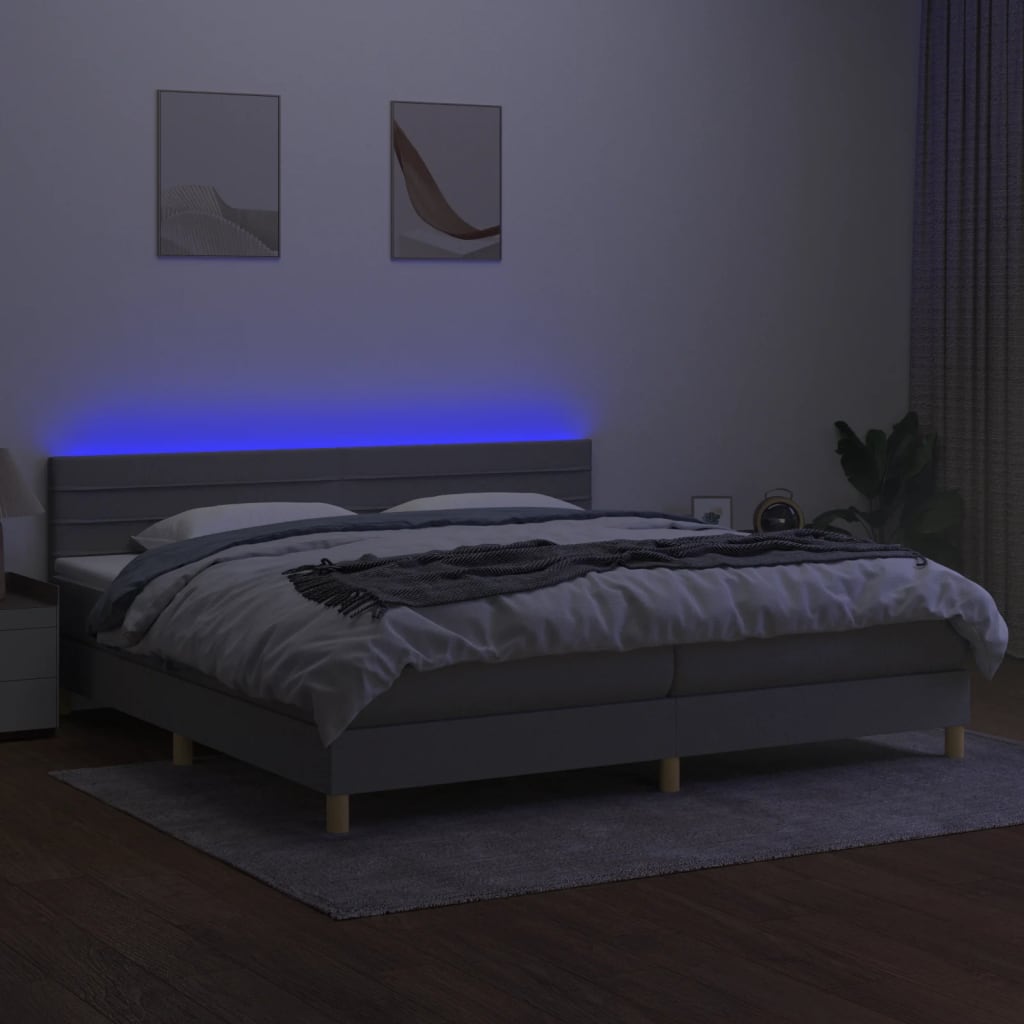 Sommier à lattes de lit matelas LED Gris clair 200x200 cm Tissu - XIOS