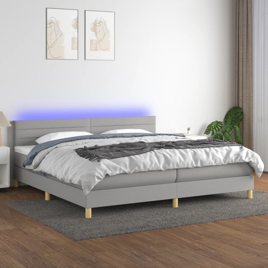 Sommier à lattes de lit matelas LED Gris clair 200x200 cm Tissu - XIOS