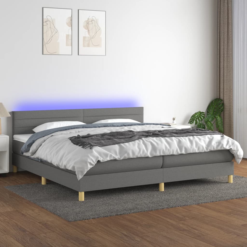 Sommier à lattes de lit et matelas et LED Gris foncé 200x200 cm - XIOS