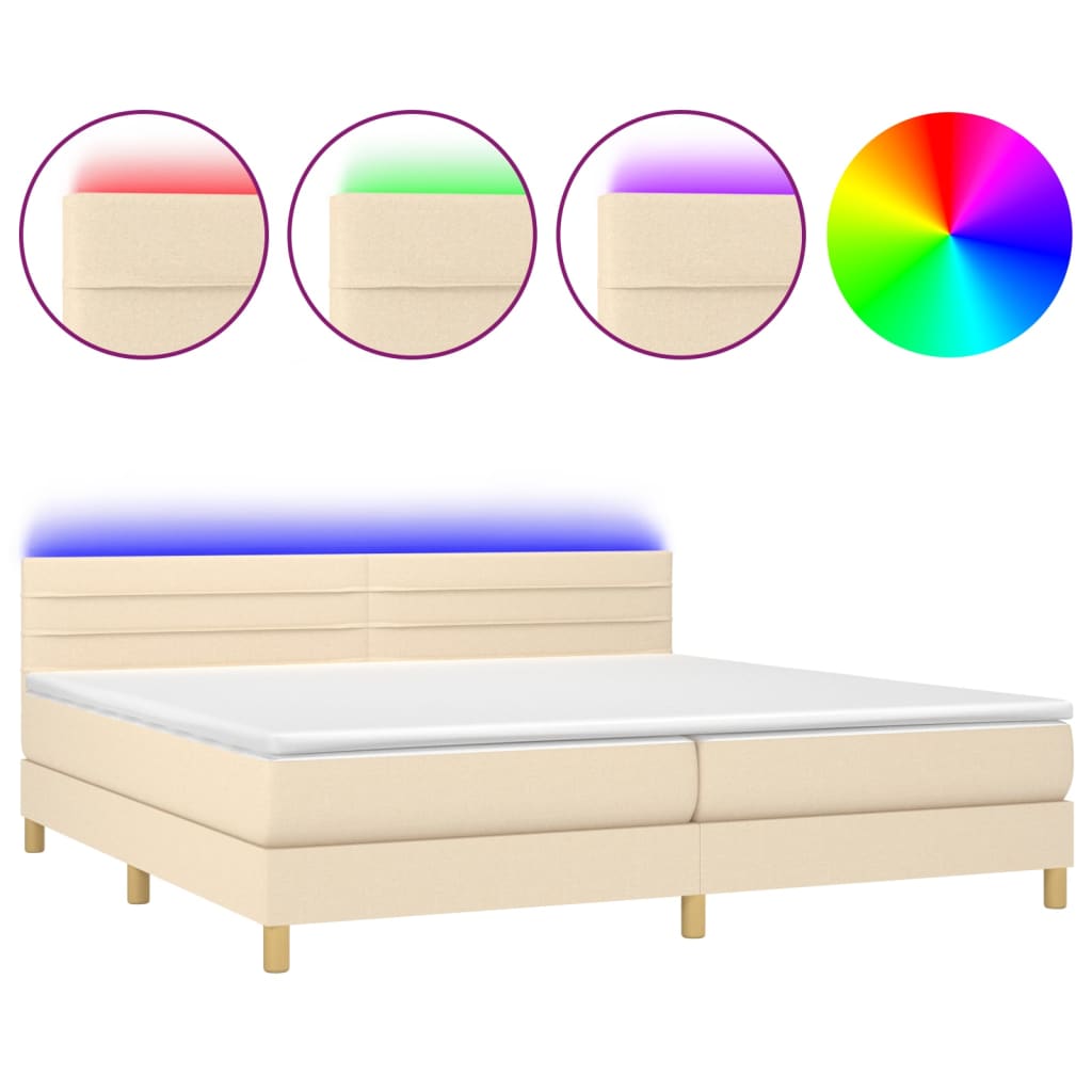 Sommier à lattes de lit et matelas et LED Crème 200x200cm Tissu - XIOS