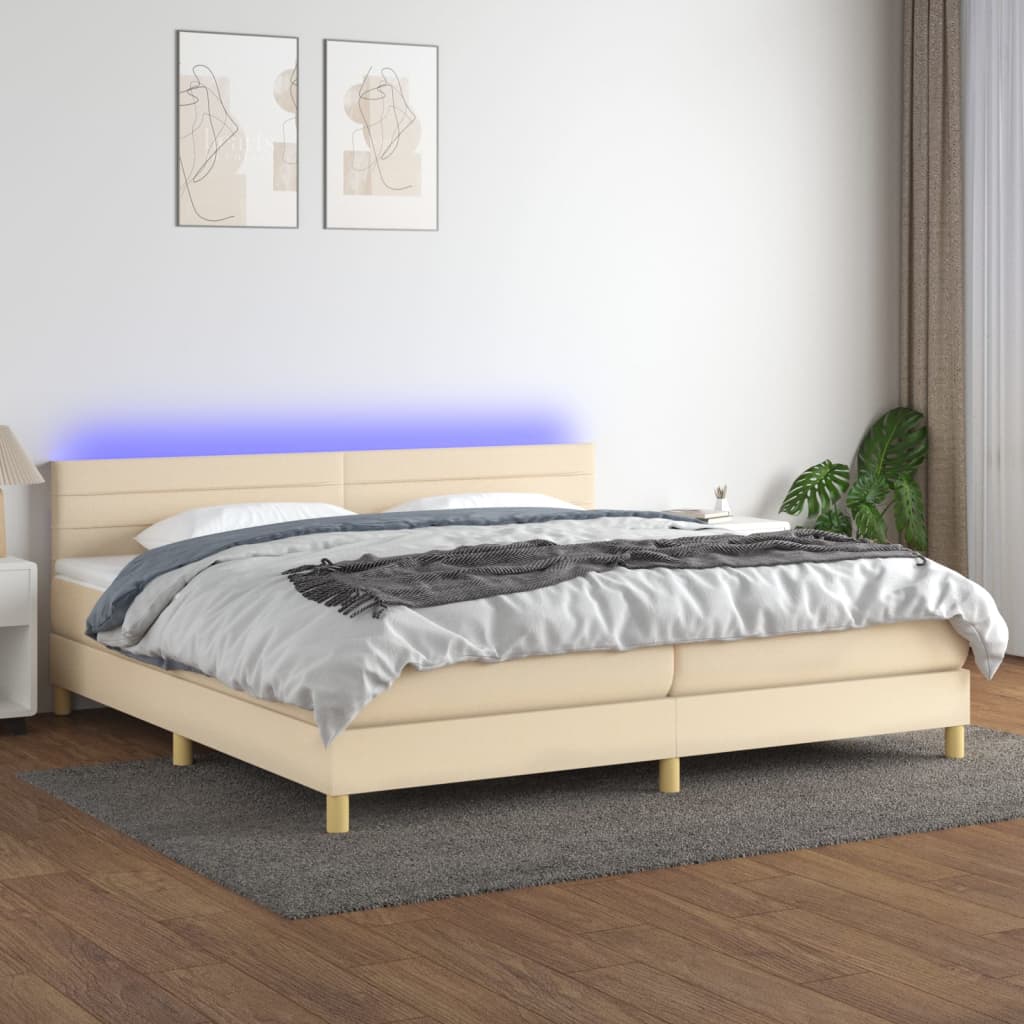 Sommier à lattes de lit et matelas et LED Crème 200x200cm Tissu - XIOS