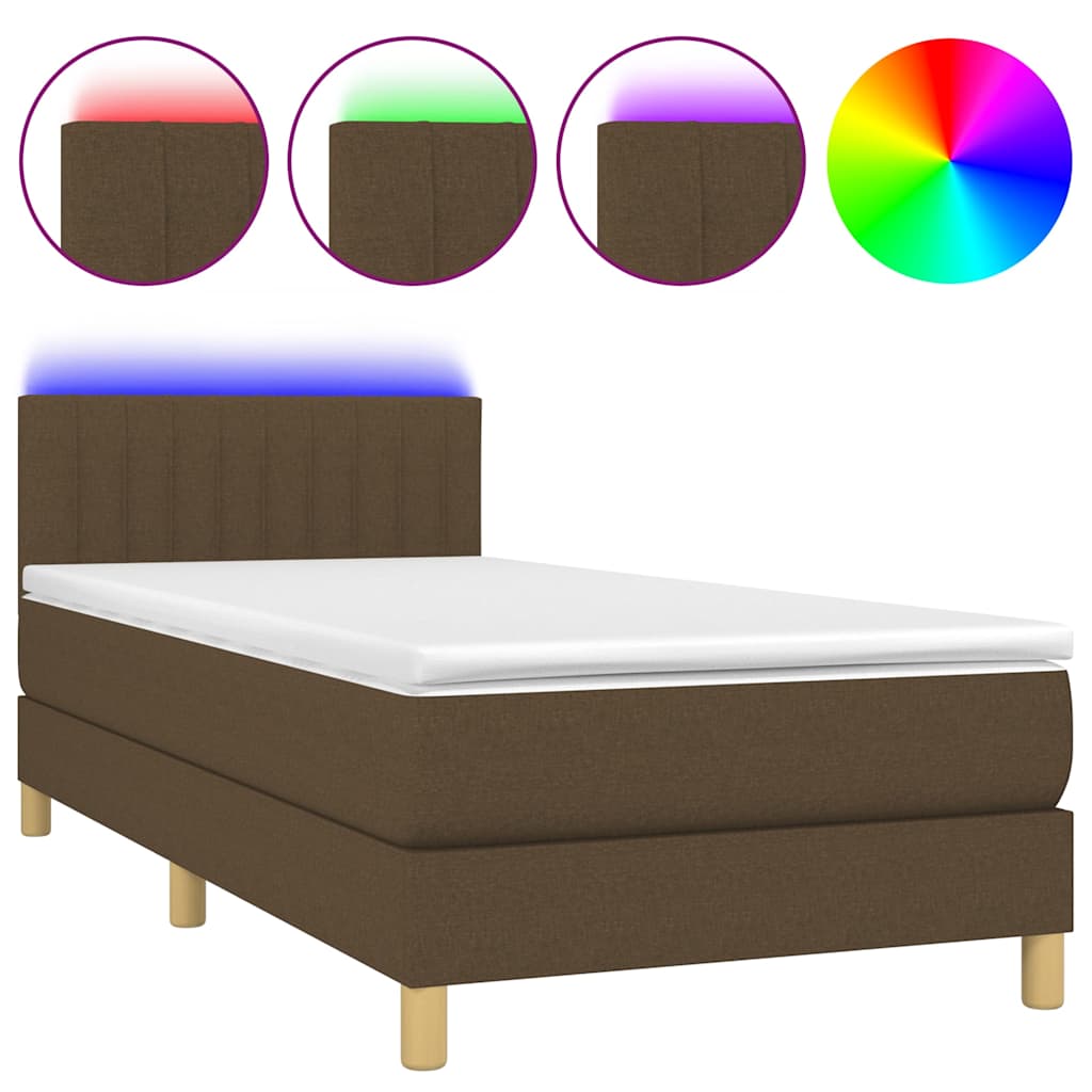 Sommier à lattes de lit et matelas et LED Marron foncé 90x190cm - XIOS