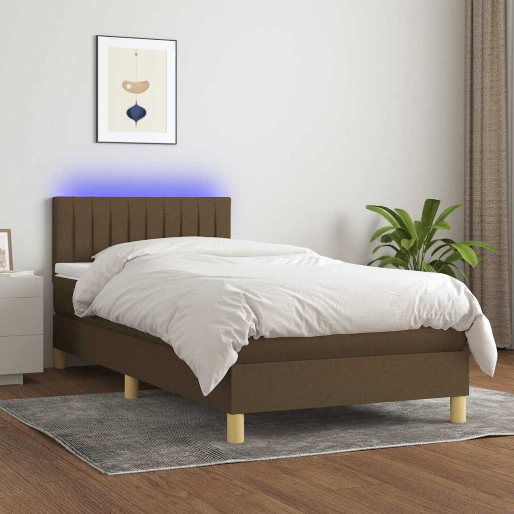 Sommier à lattes de lit et matelas et LED Marron foncé 90x190cm - XIOS