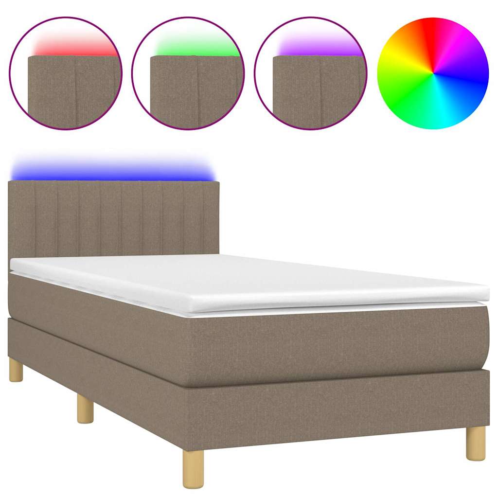 Sommier à lattes de lit avec matelas LED Taupe 90x190 cm Tissu - XIOS
