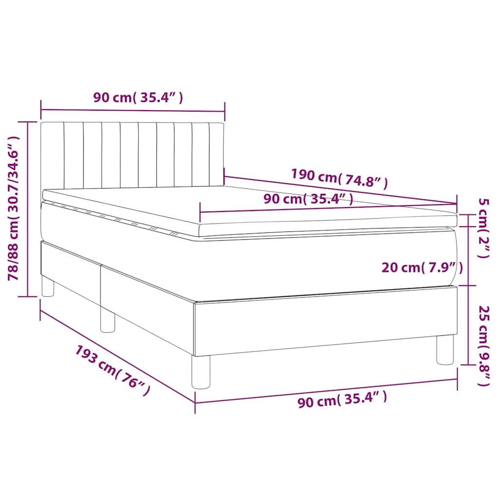 Sommier à lattes de lit avec matelas LED Taupe 90x190 cm Tissu - XIOS