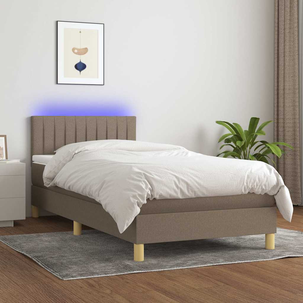 Sommier à lattes de lit avec matelas LED Taupe 90x190 cm Tissu - XIOS