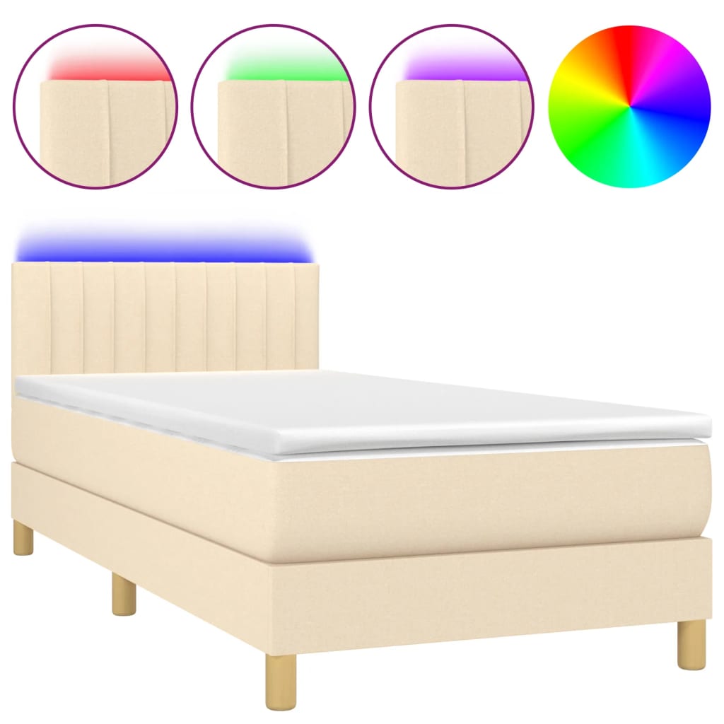 Sommier à lattes de lit avec matelas LED Crème 90x190 cm Tissu Lits & cadres de lit vidaXL