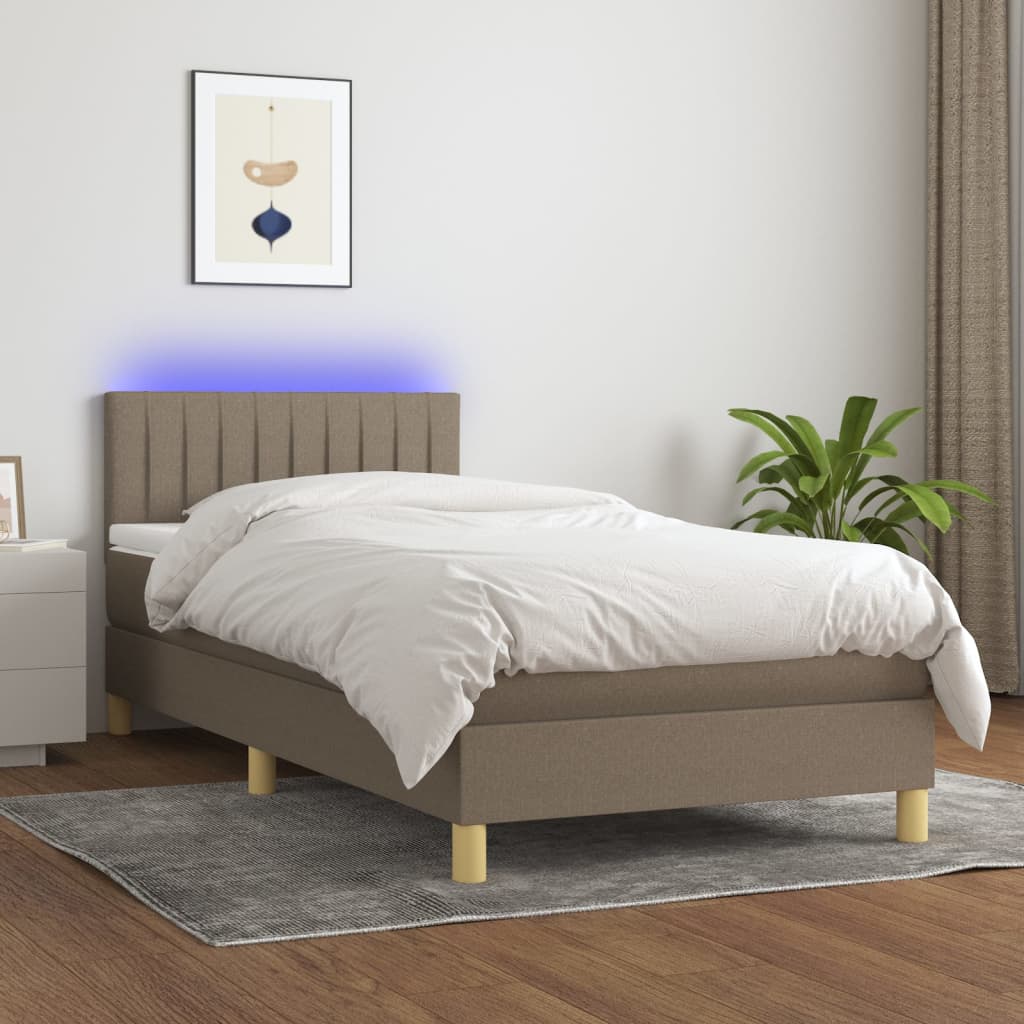 Sommier à lattes de lit avec matelas LED Taupe 90x200 cm Tissu - XIOS