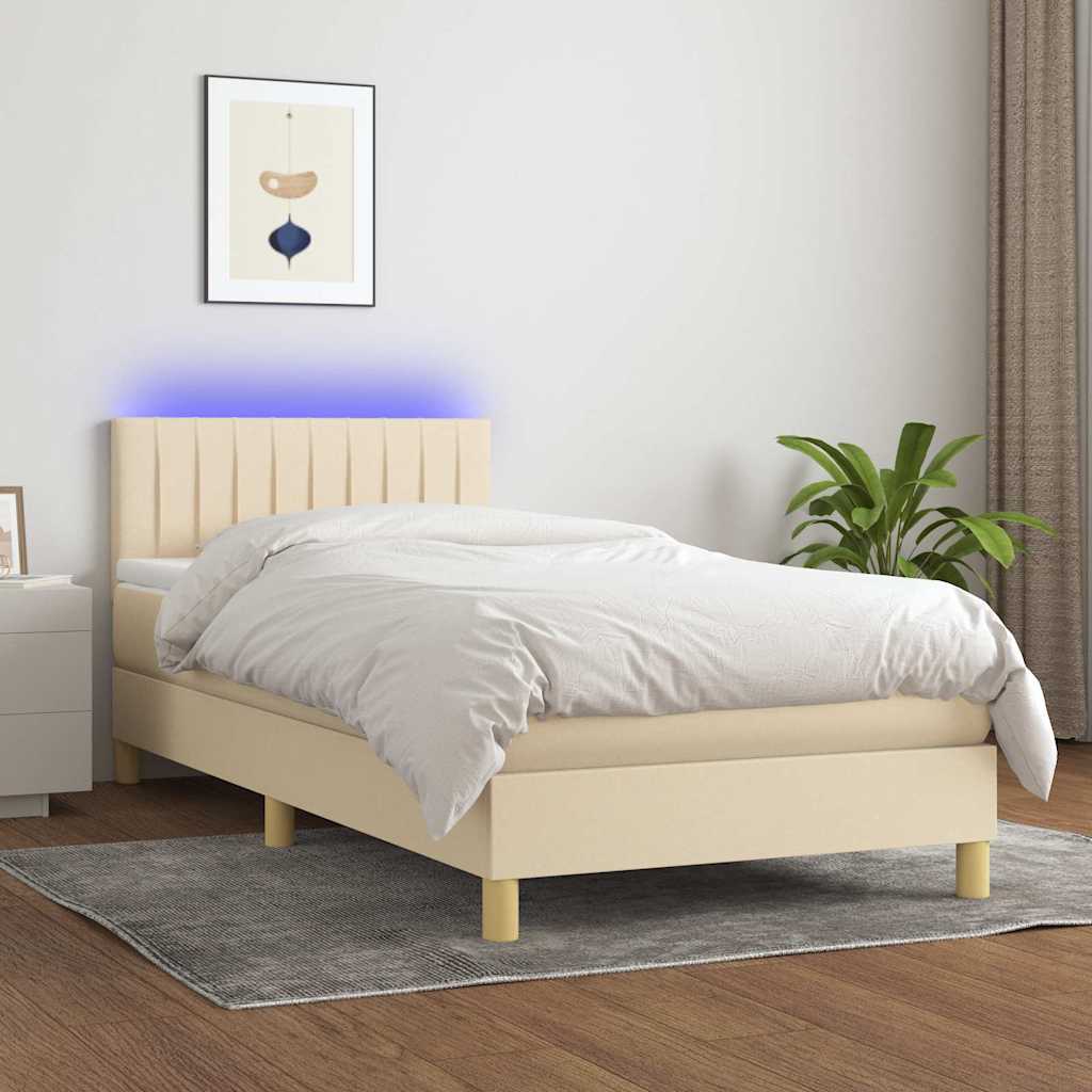 Sommier à lattes de lit avec matelas LED Crème 90x200 cm Tissu - XIOS