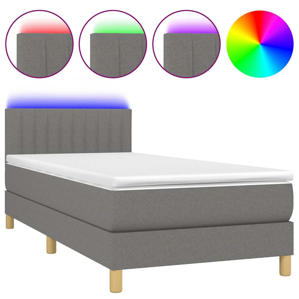 Sommier à lattes de lit et matelas et LED Gris foncé 100x200 cm