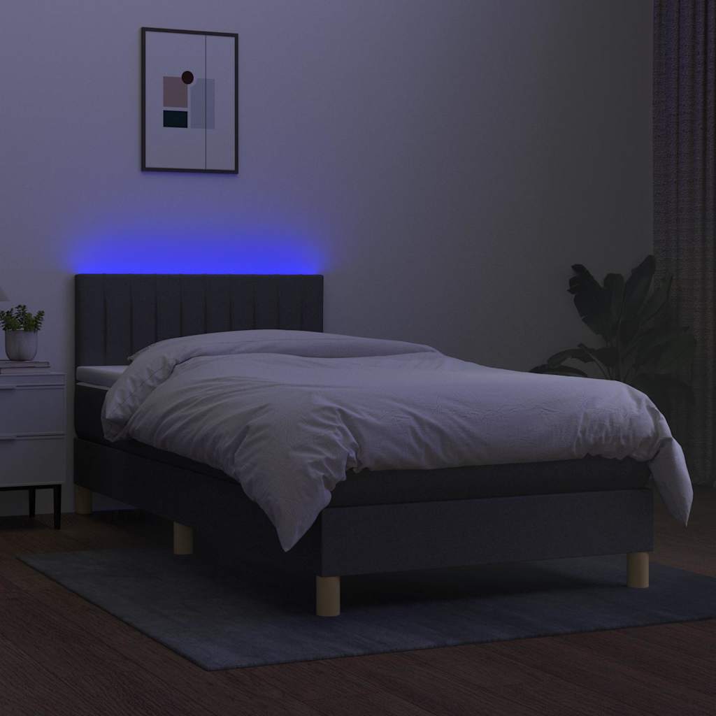 Sommier à lattes de lit et matelas et LED Gris foncé 100x200 cm