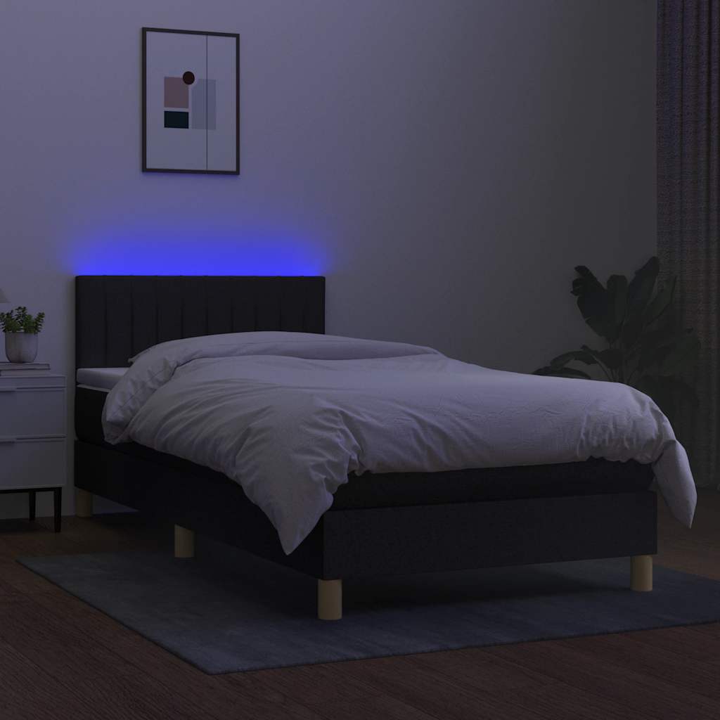 Sommier à lattes de lit avec matelas LED Noir 100x200 cm Tissu - XIOS