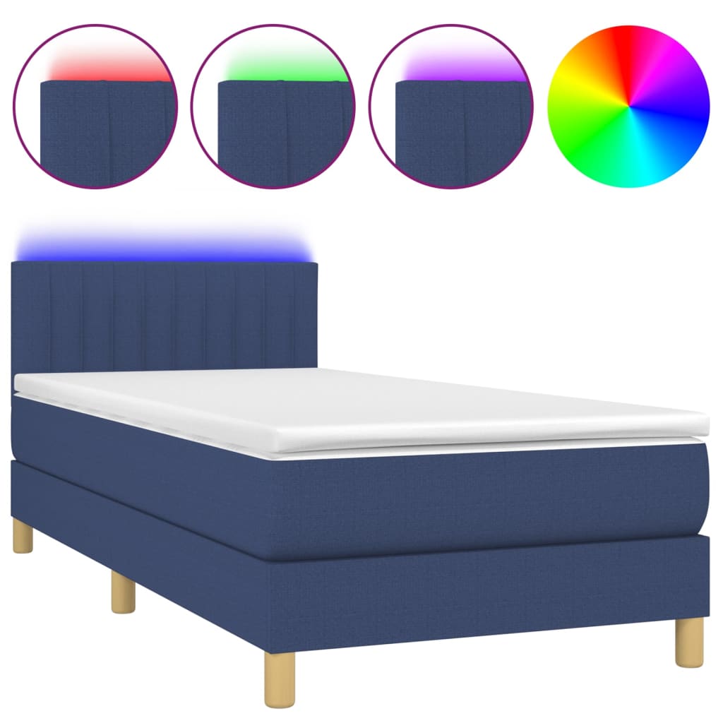 Sommier à lattes de lit avec matelas LED Bleu 100x200 cm Tissu - XIOS