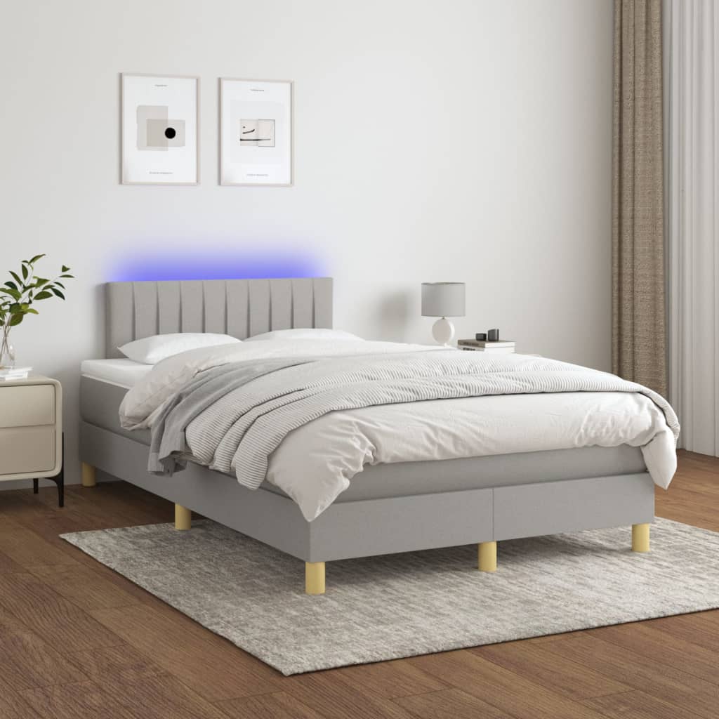 Sommier à lattes de lit matelas LED Gris clair 120x200 cm Tissu - XIOS