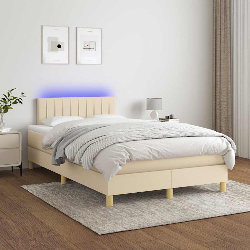 Sommier à lattes de lit avec matelas LED Crème 120x200 cm Tissu