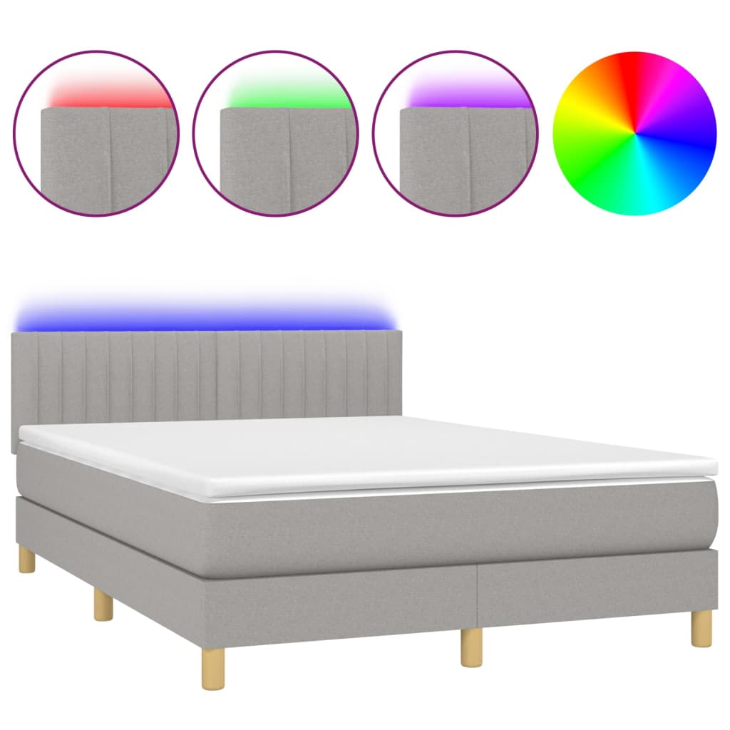 Sommier à lattes de lit et matelas et LED Gris clair 140x190 cm - XIOS