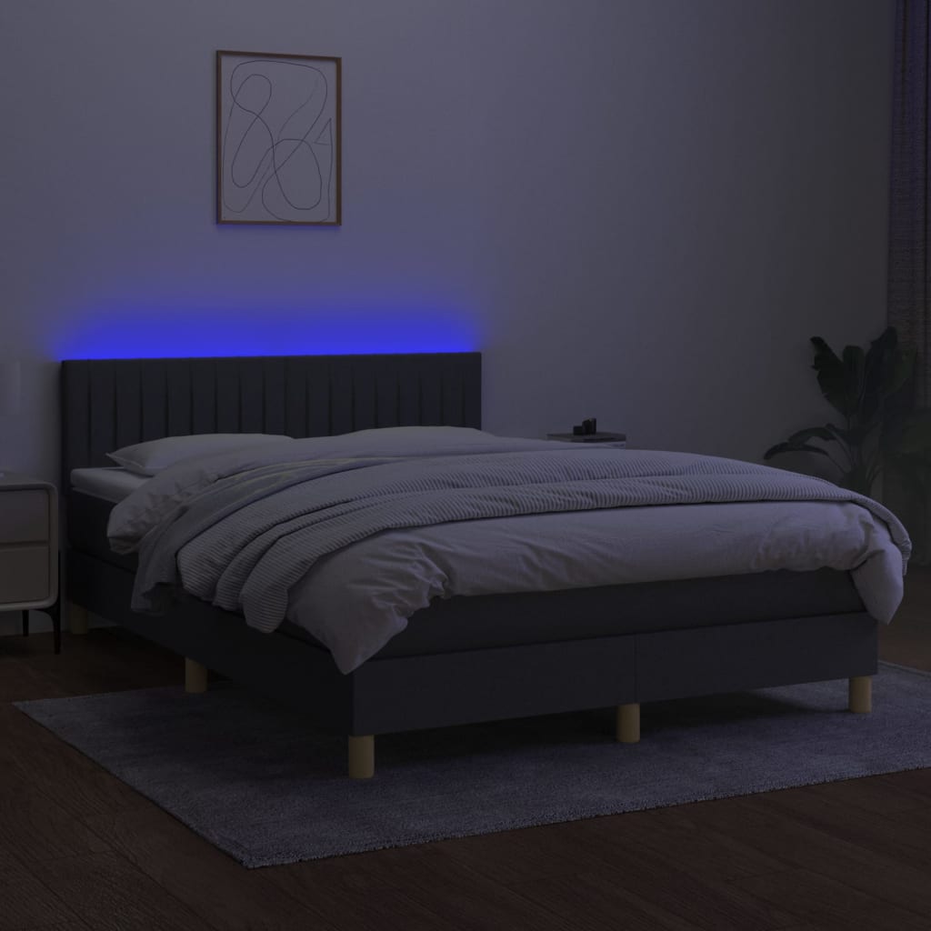 Sommier à lattes de lit et matelas et LED Gris foncé 140x190 cm - XIOS