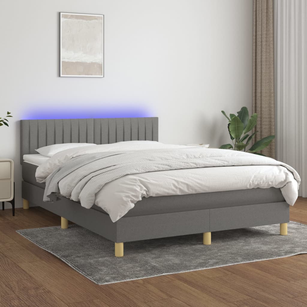Sommier à lattes de lit et matelas et LED Gris foncé 140x190 cm - XIOS