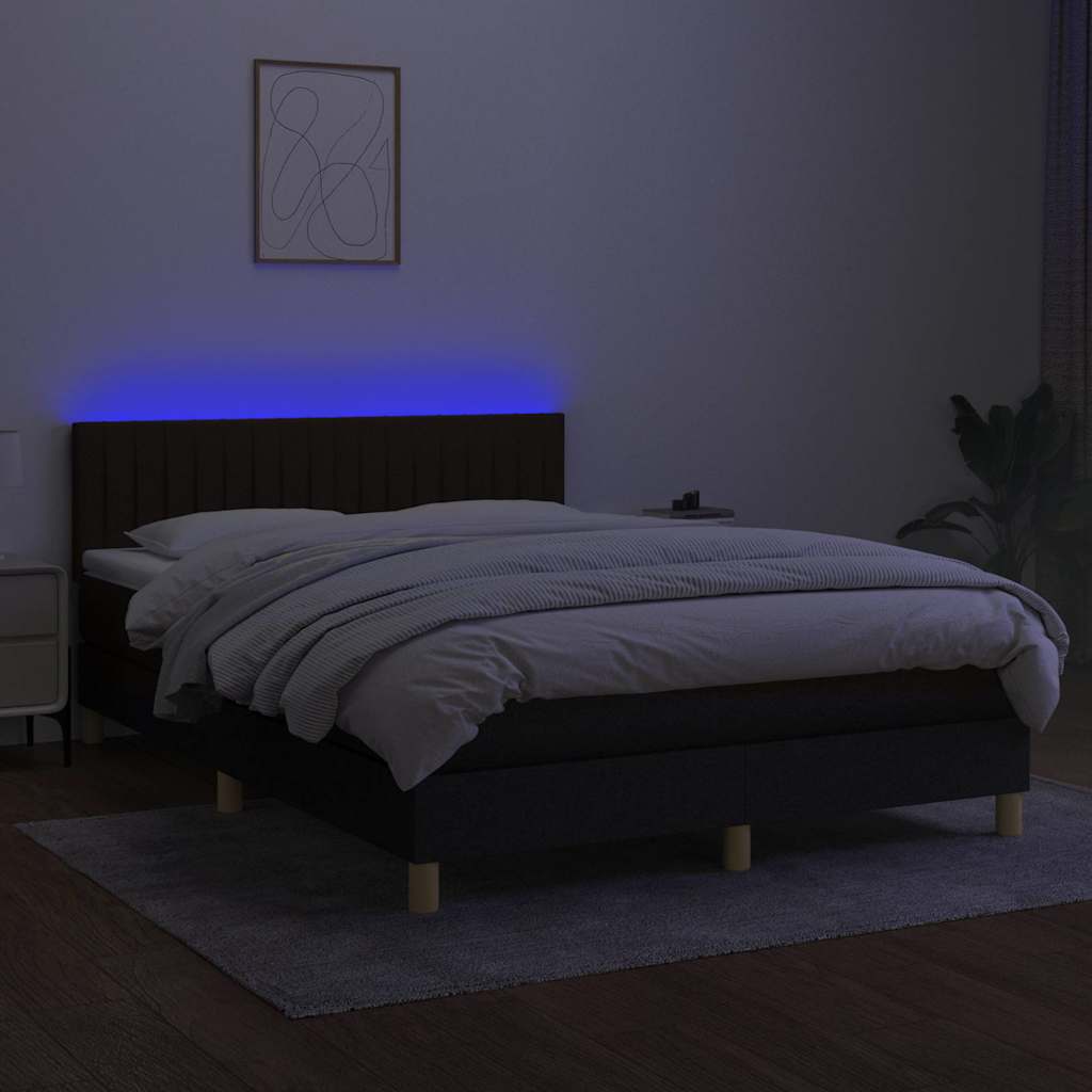 Sommier à lattes de lit avec matelas LED Noir 140x190 cm Tissu