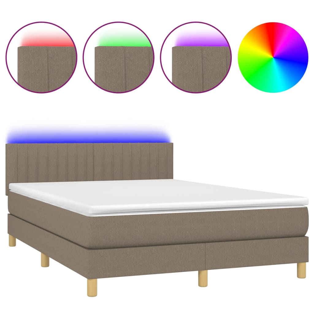Sommier à lattes de lit avec matelas LED Taupe 140x190 cm Tissu - XIOS