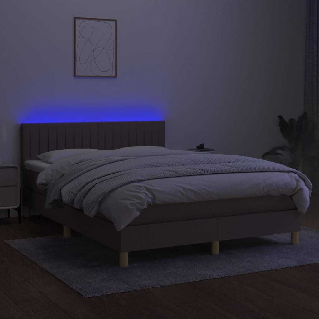 Sommier à lattes de lit avec matelas LED Taupe 140x190 cm Tissu - XIOS