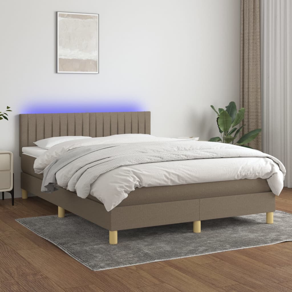Sommier à lattes de lit avec matelas LED Taupe 140x190 cm Tissu - XIOS