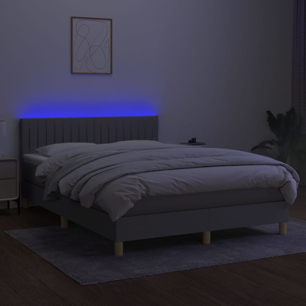 Sommier à lattes de lit et matelas et LED Gris clair 140x200 cm - XIOS