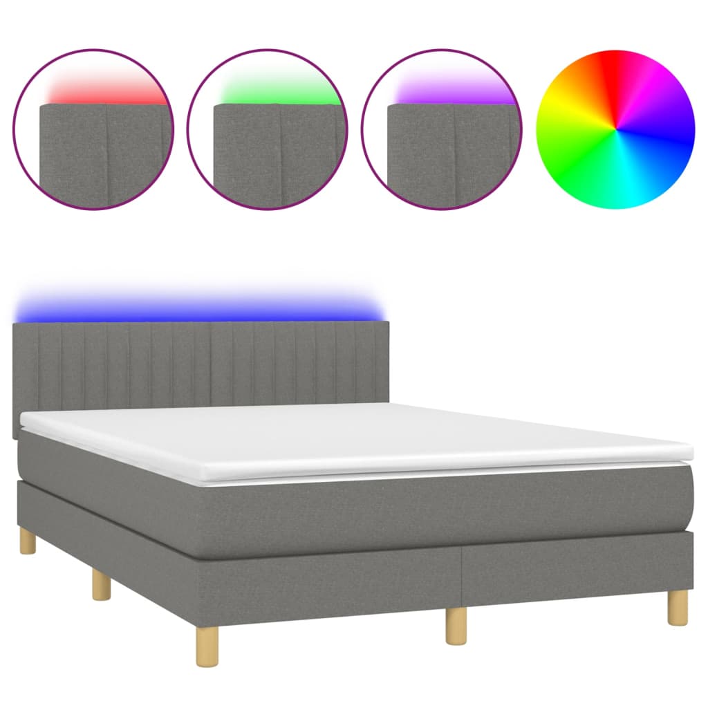 Sommier à lattes de lit et matelas et LED Gris foncé 140x200 cm - XIOS