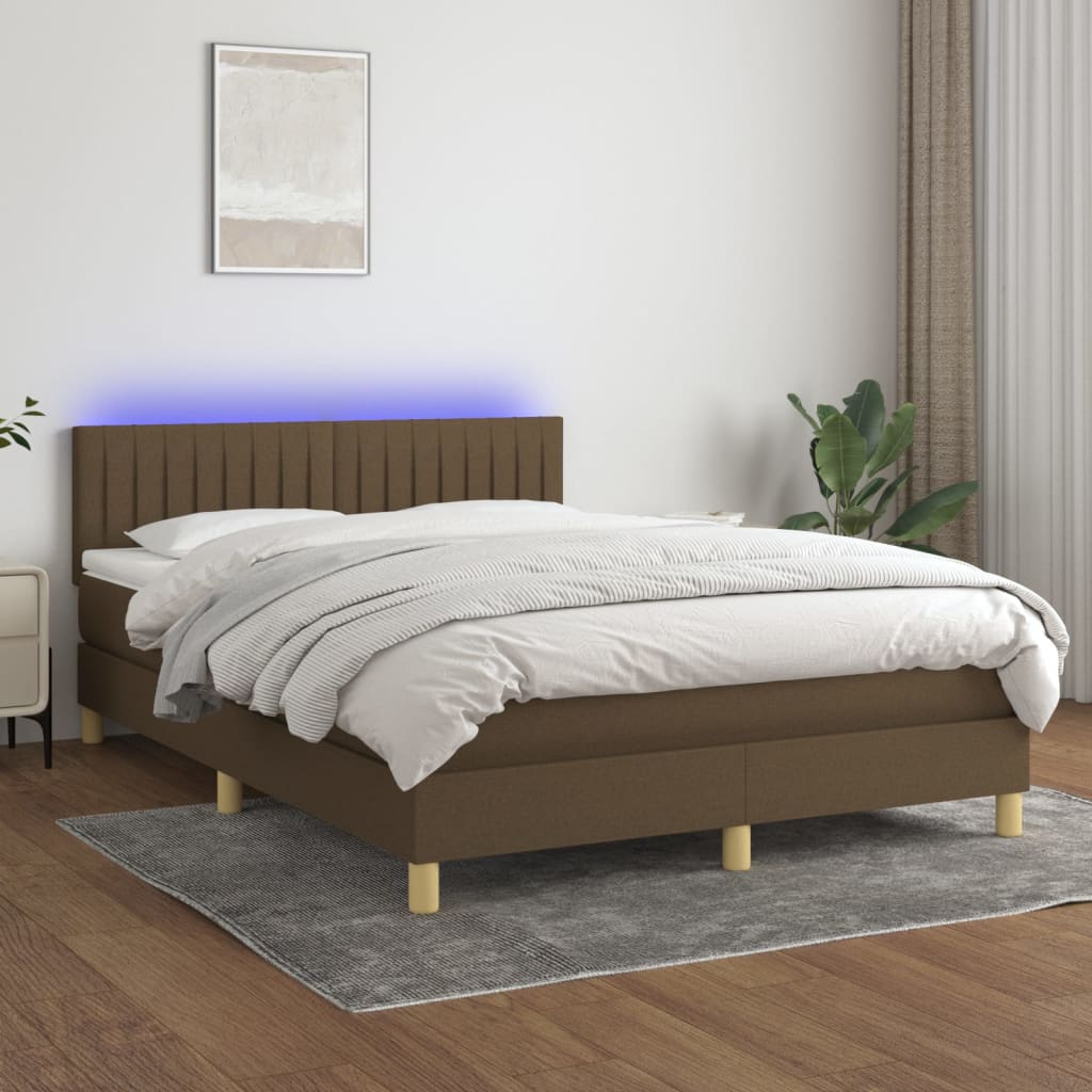 Sommier à lattes de lit matelas et LED Marron foncé 140x200 cm - XIOS