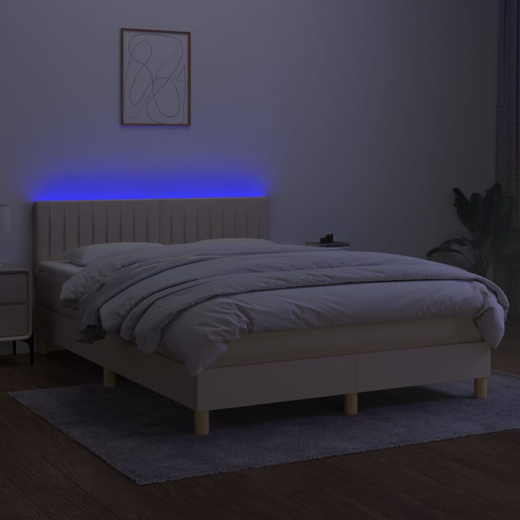 Sommier à lattes de lit avec matelas LED Crème 140x200 cm Tissu