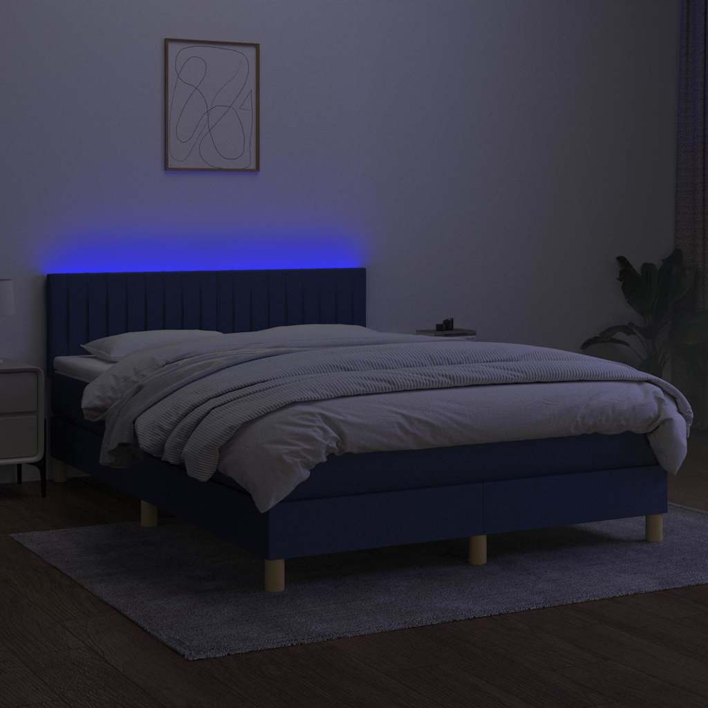 Sommier à lattes de lit avec matelas LED Bleu 140x200 cm Tissu