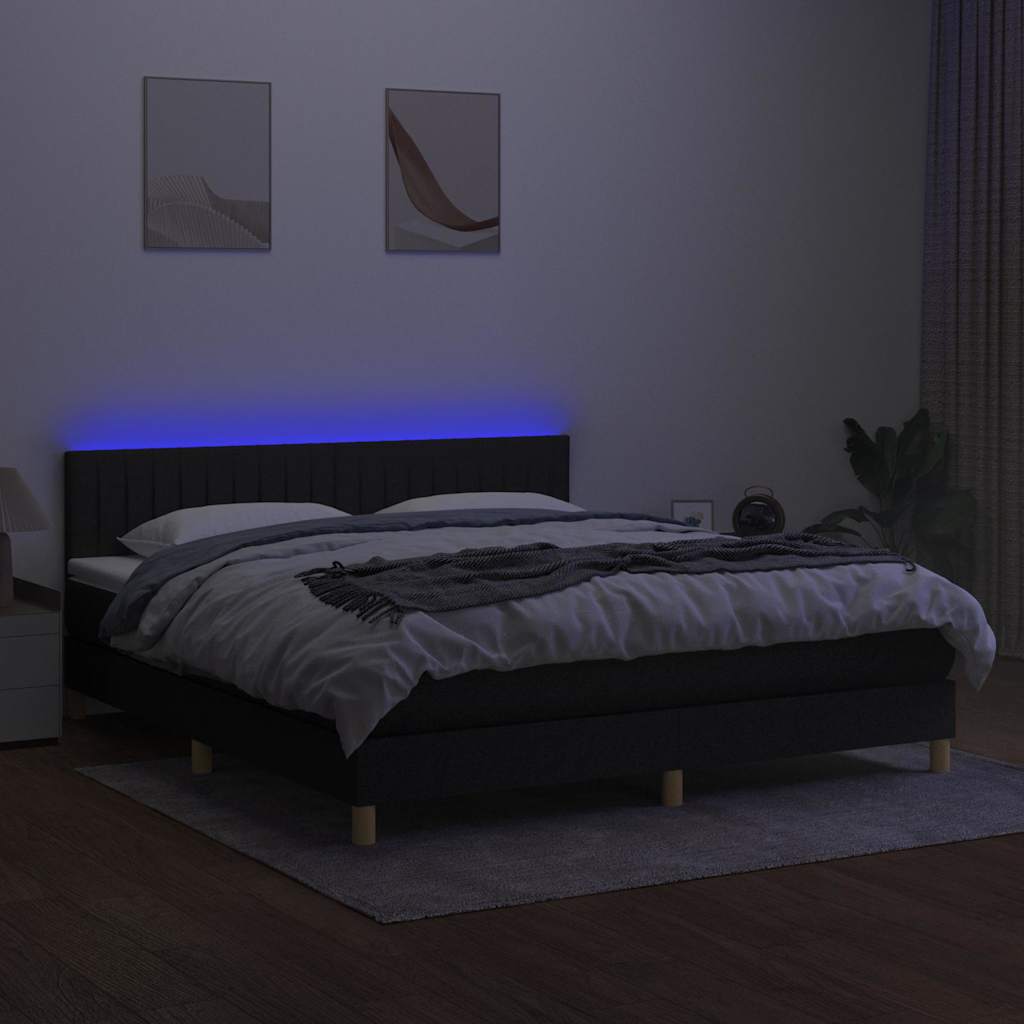 Sommier à lattes de lit avec matelas LED Noir 160x200 cm Tissu