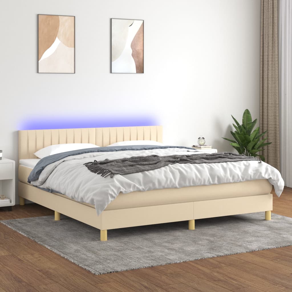 Sommier à lattes de lit avec matelas LED Crème 160x200 cm Tissu - XIOS