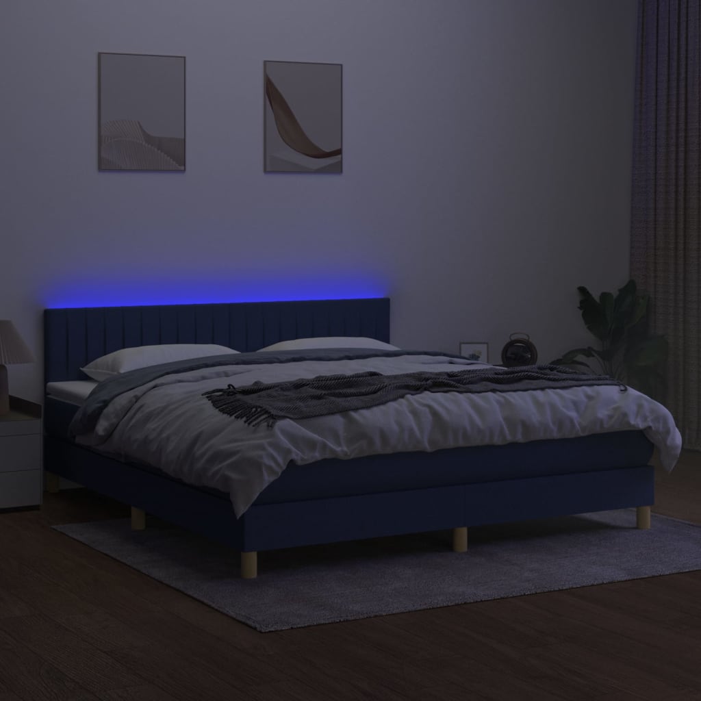 Sommier à lattes de lit avec matelas LED Bleu 160x200 cm Tissu - XIOS