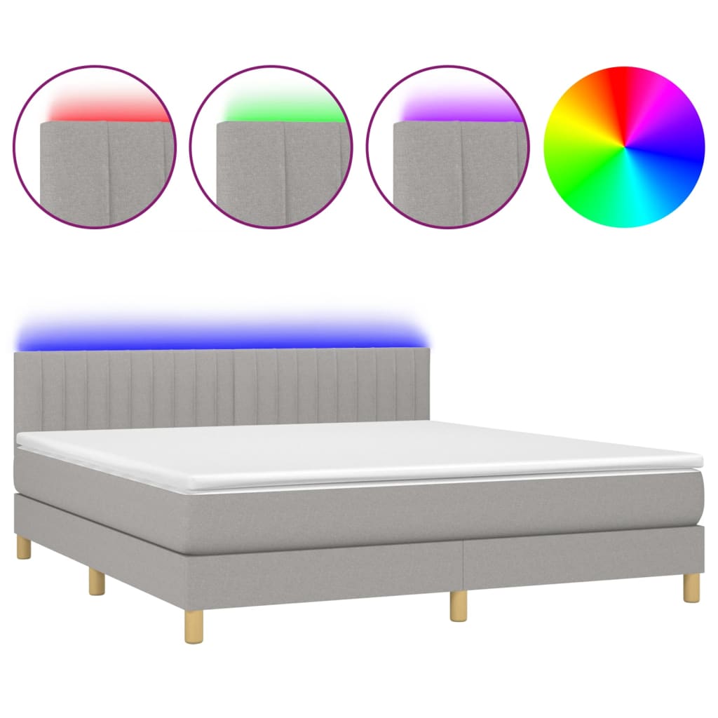 Sommier à lattes de lit et matelas et LED Gris clair 180x200 cm - XIOS