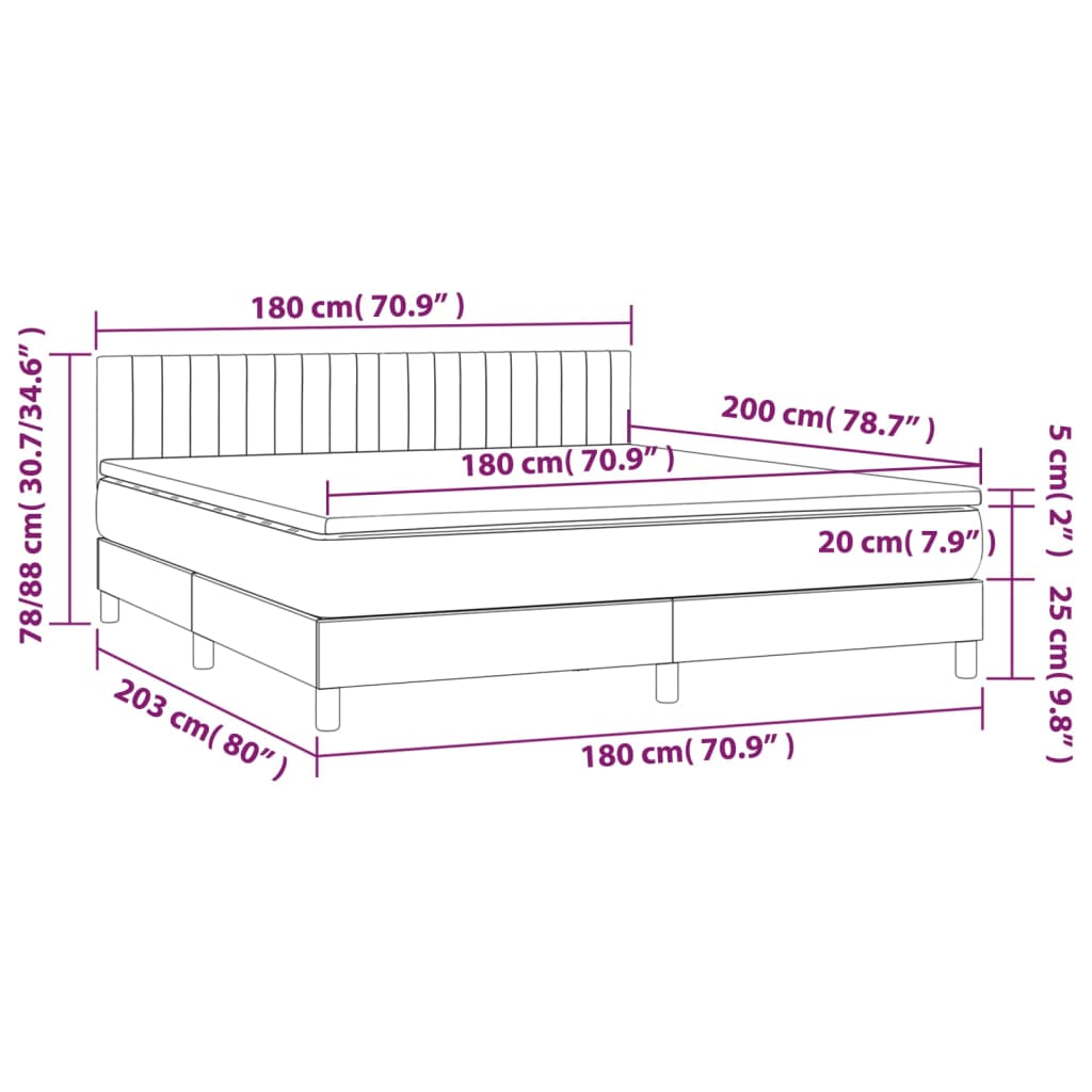 Sommier à lattes de lit et matelas et LED Gris clair 180x200 cm - XIOS